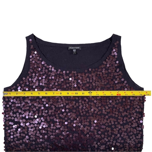 EILEEN FISHER 100% BLACK MERINO WOOL & PURPLE SEQUIN TOP SIZE LARGE - Picture 14 of 16